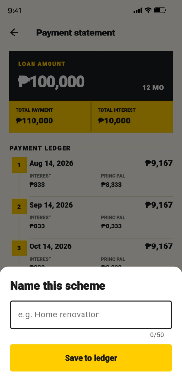 Payment schedule save dialog