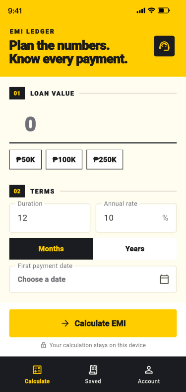 EMI calculator inputs
